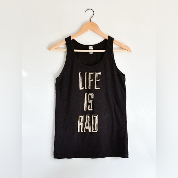 Locomotive Clothing 🇨🇦 Unisex Black Tank w gold 'Life is Rad' Print - Size Small - Picture 1 of 1